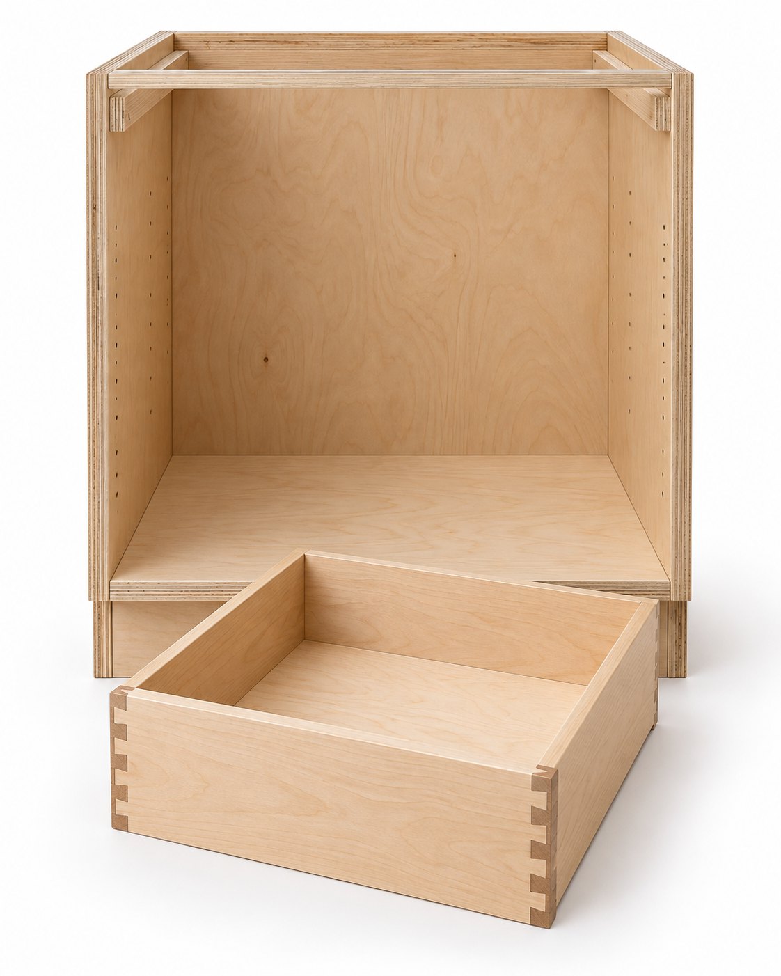 Plywood cabinet with a dovetail drawer box